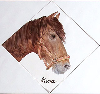Pferdekopf - Porträt auf handgemalten Fliesen von Annelie Somborn