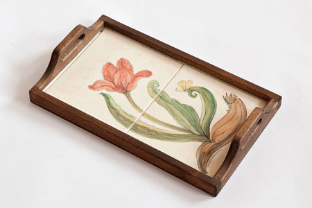 Tulpe - Tablett mit handbemalten Fliesen