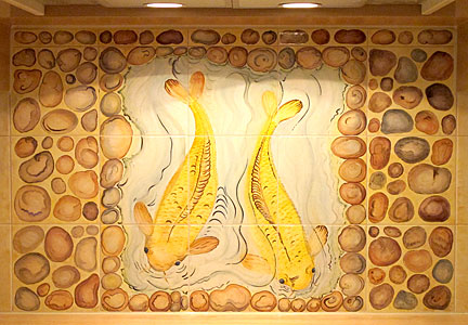 Detail aus dem Koi-Karpfen-Bild - Fliesenmalerei Annelie Somborn