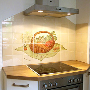 Fliesenbild Gemüsekorb - handgemalte Fliesen in der Küche