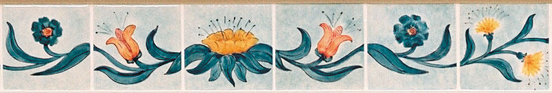Handgemalte Blumenranke: Detail aus der Fliesenmalerei für eine Einbauküche in Dannenberg