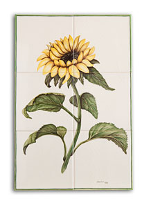 Fliesenmalerei - handgemalte Sonnenblume von Annelie Somborn