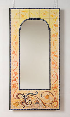 Großer Spiegel mit Fliesenmalerein von Annelie Somborn