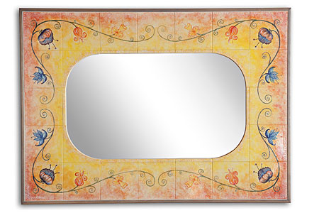 Großer Spiegel mit Fliesenmalerein von Annelie Somborn